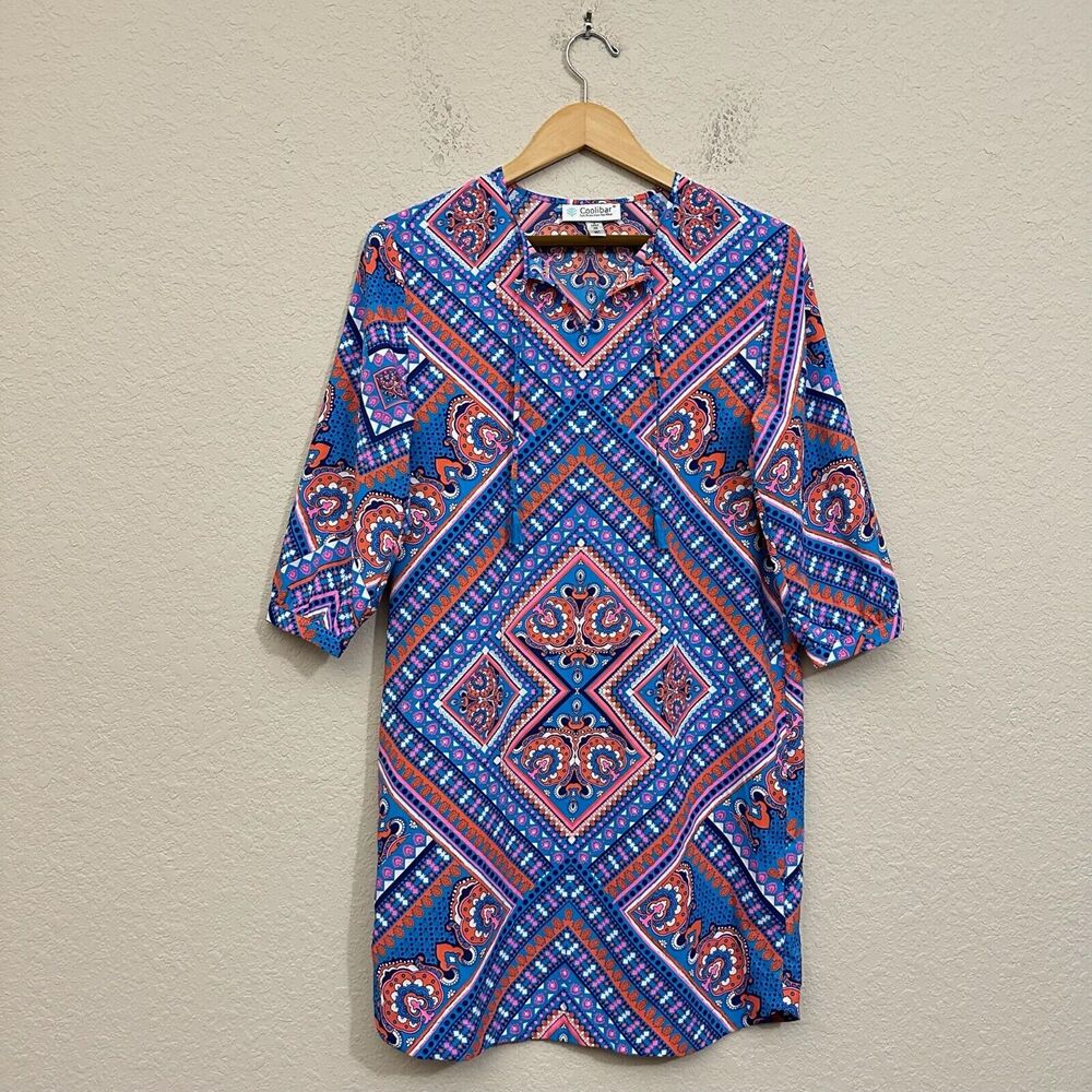 Coolibar Oceanside Tunic Dress Multi Geometric UPF 50+ Swim Coverup